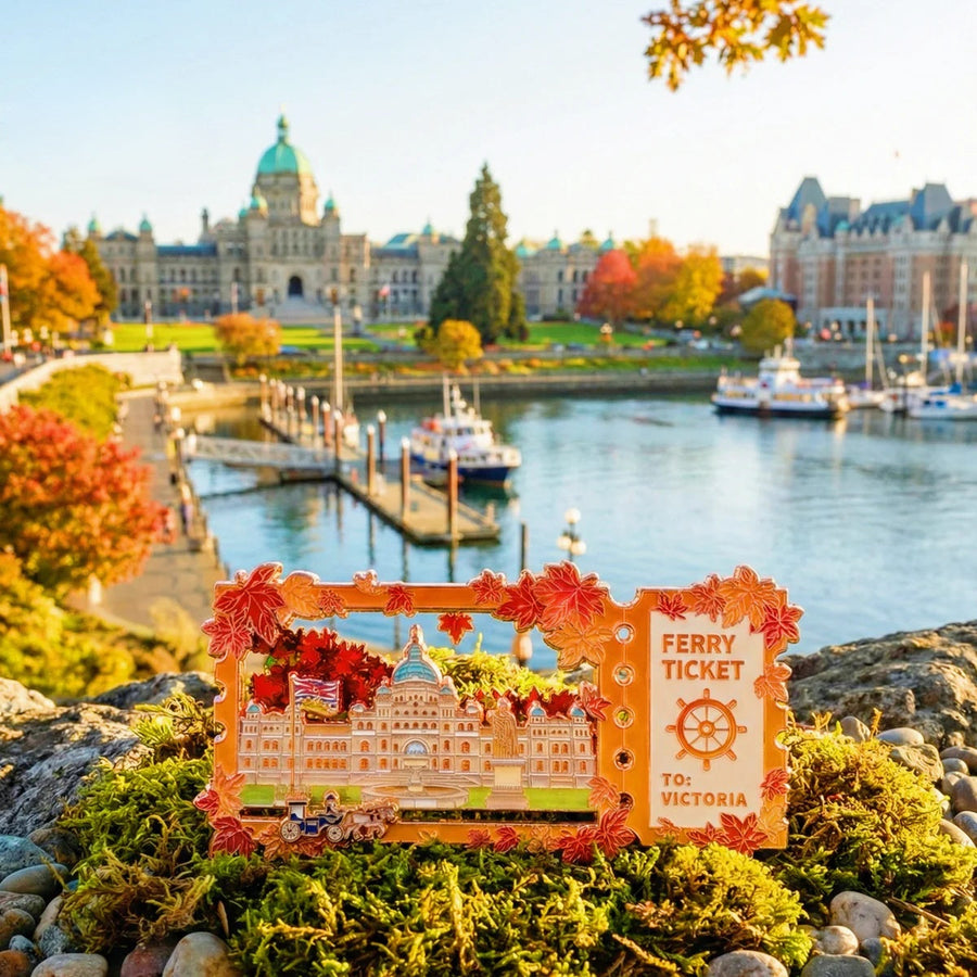 Victoria ferry ticket sliding magnet inspired by coastal travel between Vancouver and Victoria