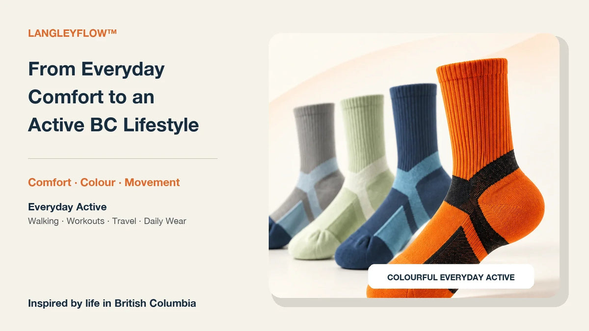 Colourful LANGLEYFLOW™ Women’s Everyday Active socks representing comfort, colour, and movement
