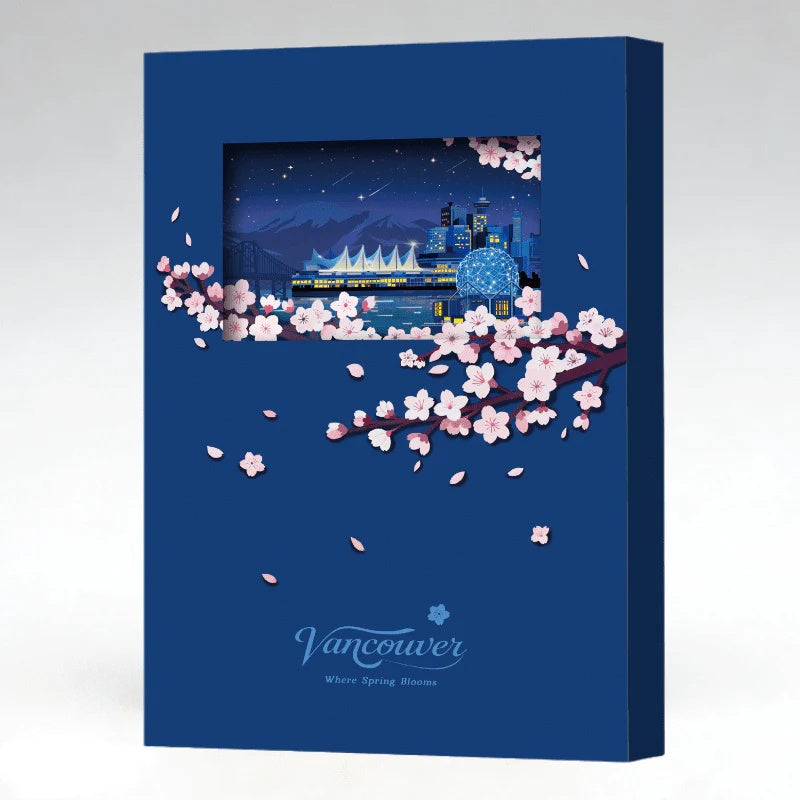 Vancouver Sakura Whisper · 3D Paper-Cut Notebook (Blue)