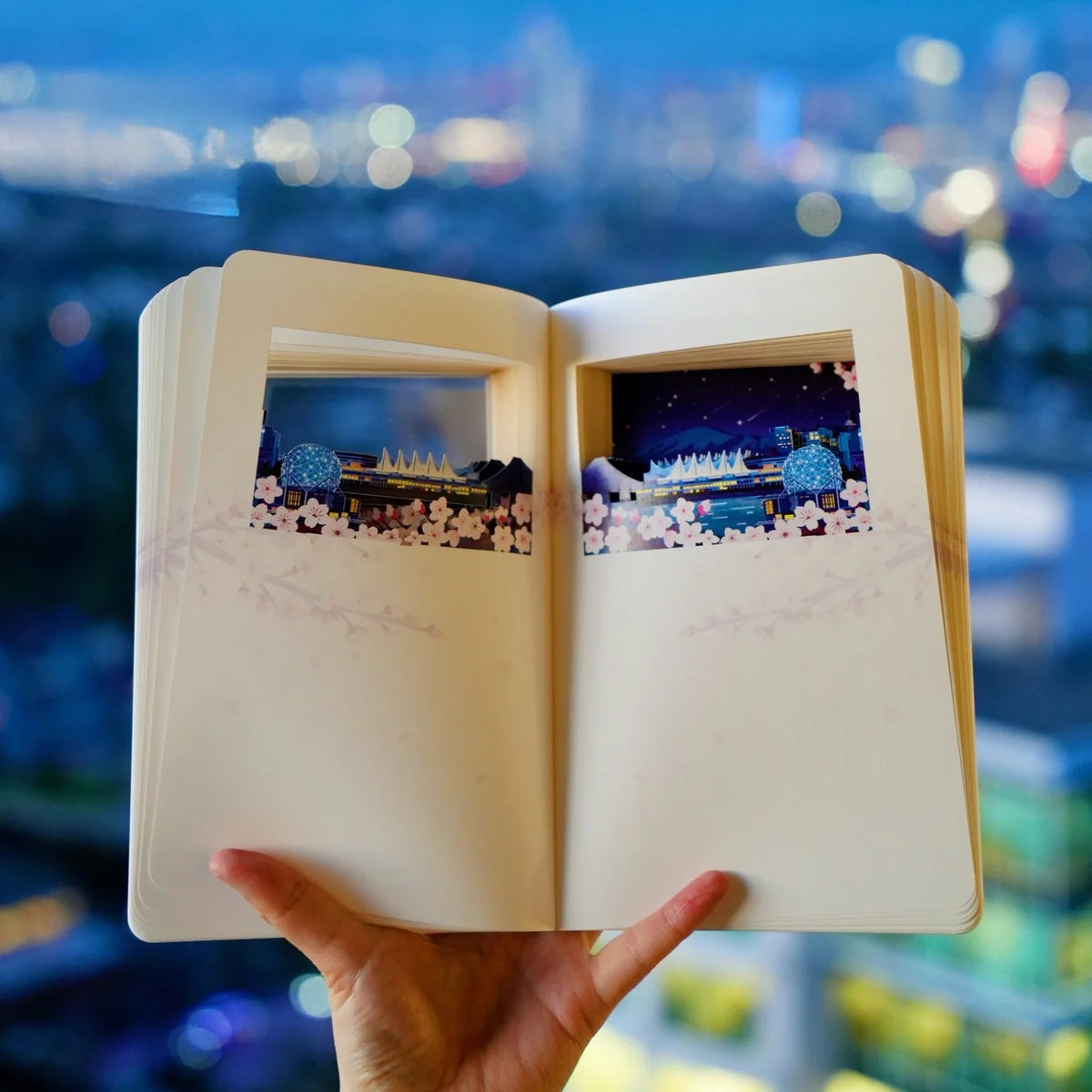 Vancouver Sakura Whisper · 3D Paper-Cut Notebook (Blue)