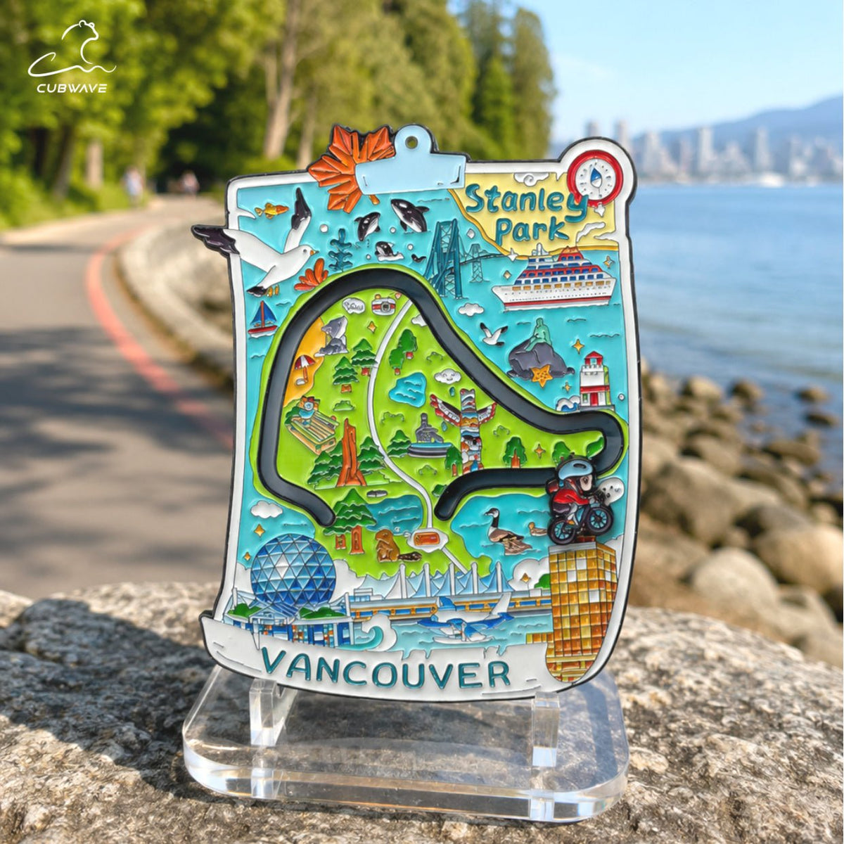 Stanley Park Cyclist Sliding Map Magnet — image 3