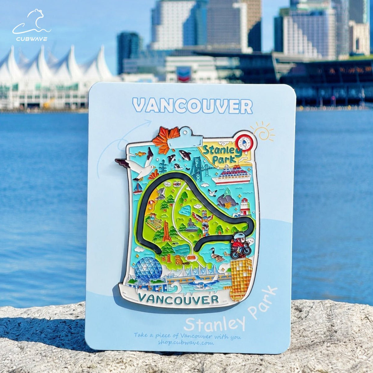 Stanley Park Cyclist Sliding Map Magnet — image 1