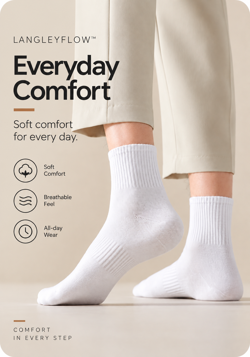 Langley Flow™ Everyday Comfort Socks – 100-Pair Pack