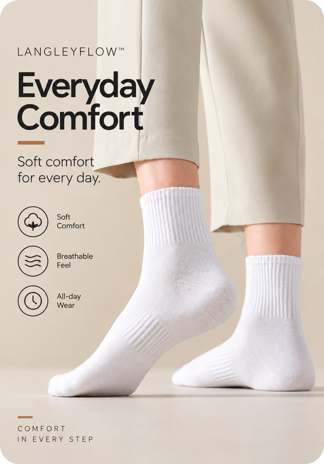Langley Flow™ Everyday Comfort Socks – 100-Pair Pack