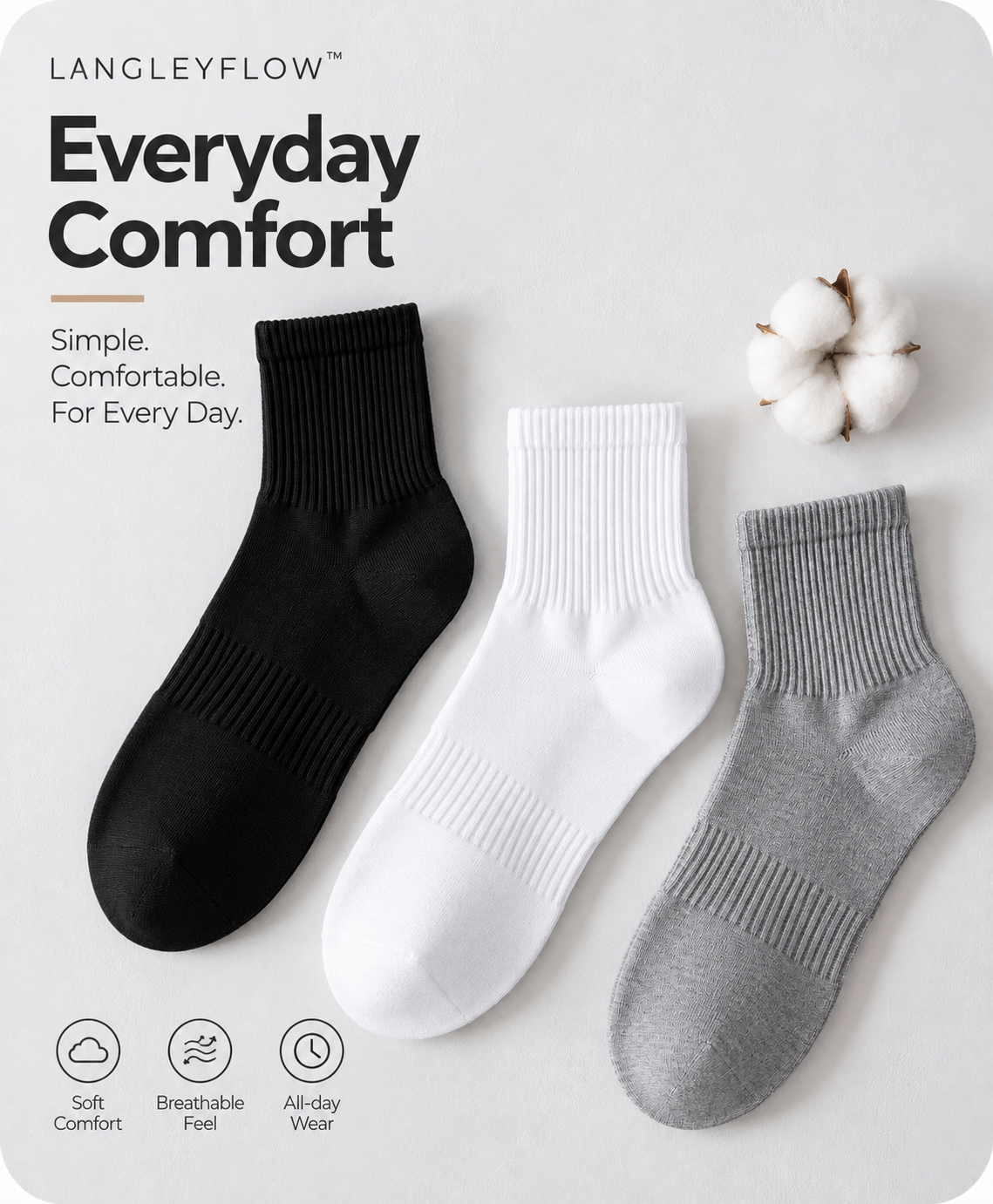 Langley Flow™ Everyday Comfort Socks – 100-Pair Pack