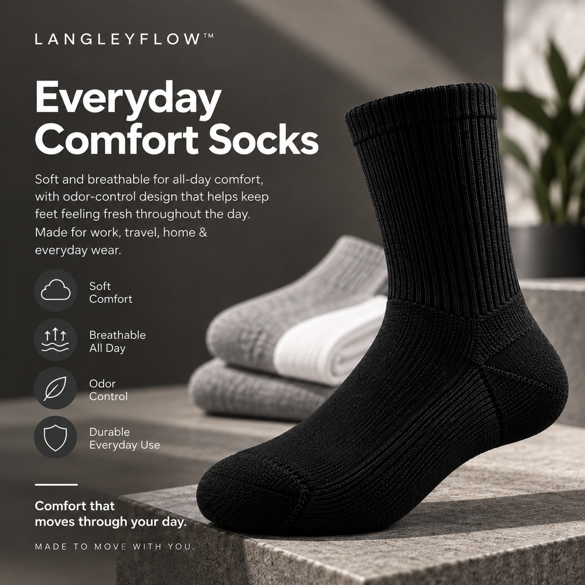 Langley Flow™ Everyday Comfort Socks – 50-Pair Pack