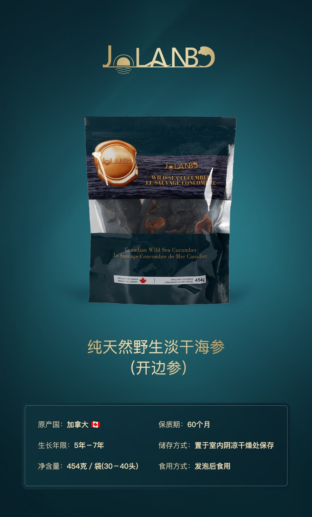 Canadian Northern Atlantic Wild Sea Cucumber Golden Label (open-edged sea cucumber)